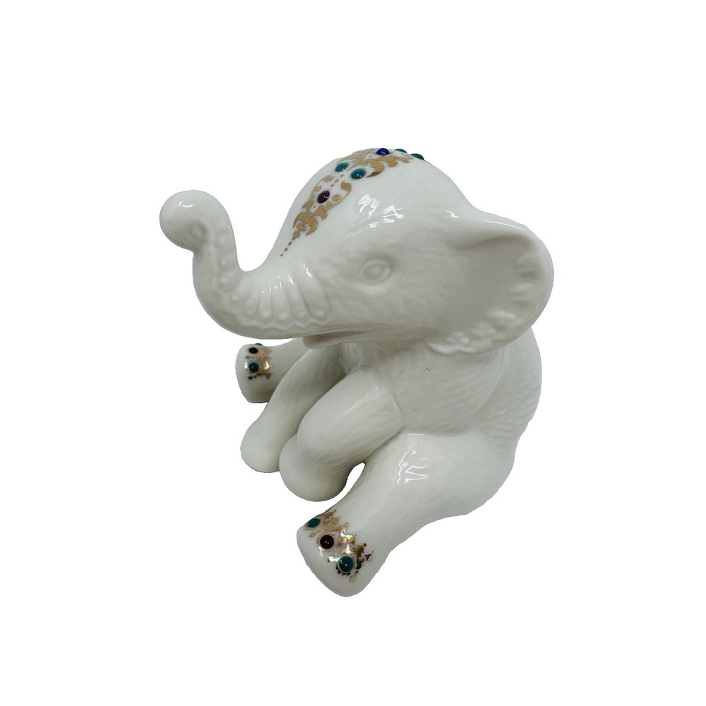 Lenox China Jewels Collection 1992 Sitting Elephant, 4" Figurine Cream with Gold